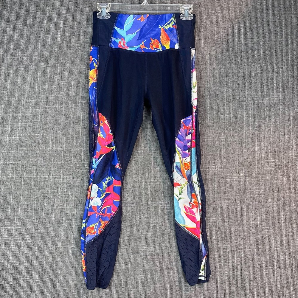 Athleta Navy Blue Floral Print Mesh Leggings Activewear Size S